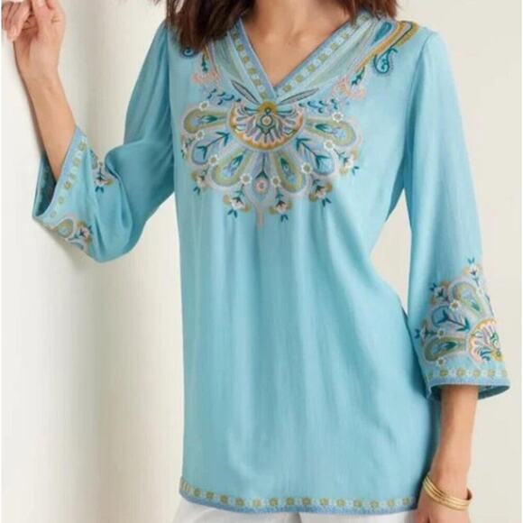 Soft Surroundings Blue river island tunic embroidered sz medium new WT360 - Picture 1 of 8